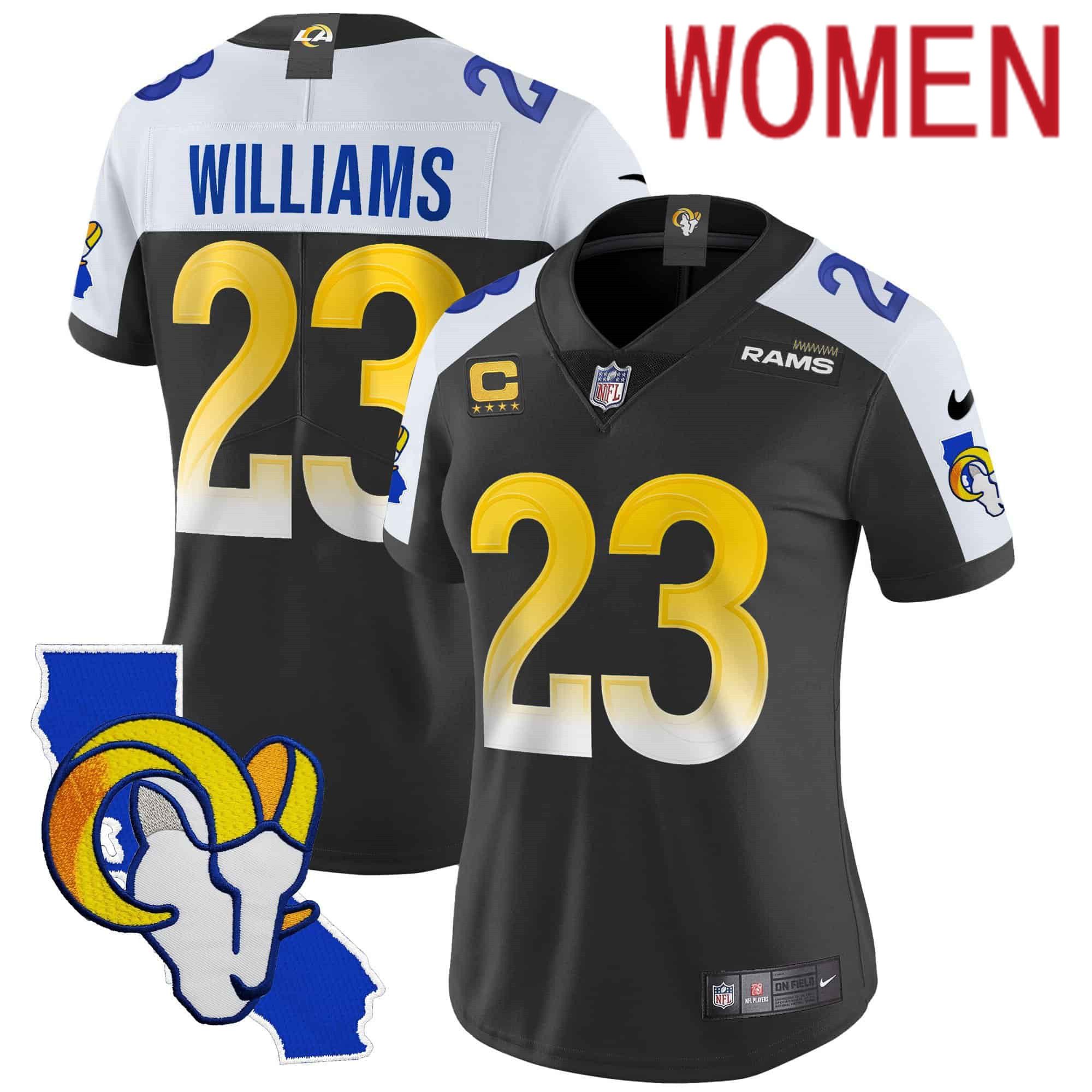 Women Los Angeles Rams #23 Williams Black 2024 Nike California Patch Vapor Limited NFL Jersey->women nfl jersey->Women Jersey